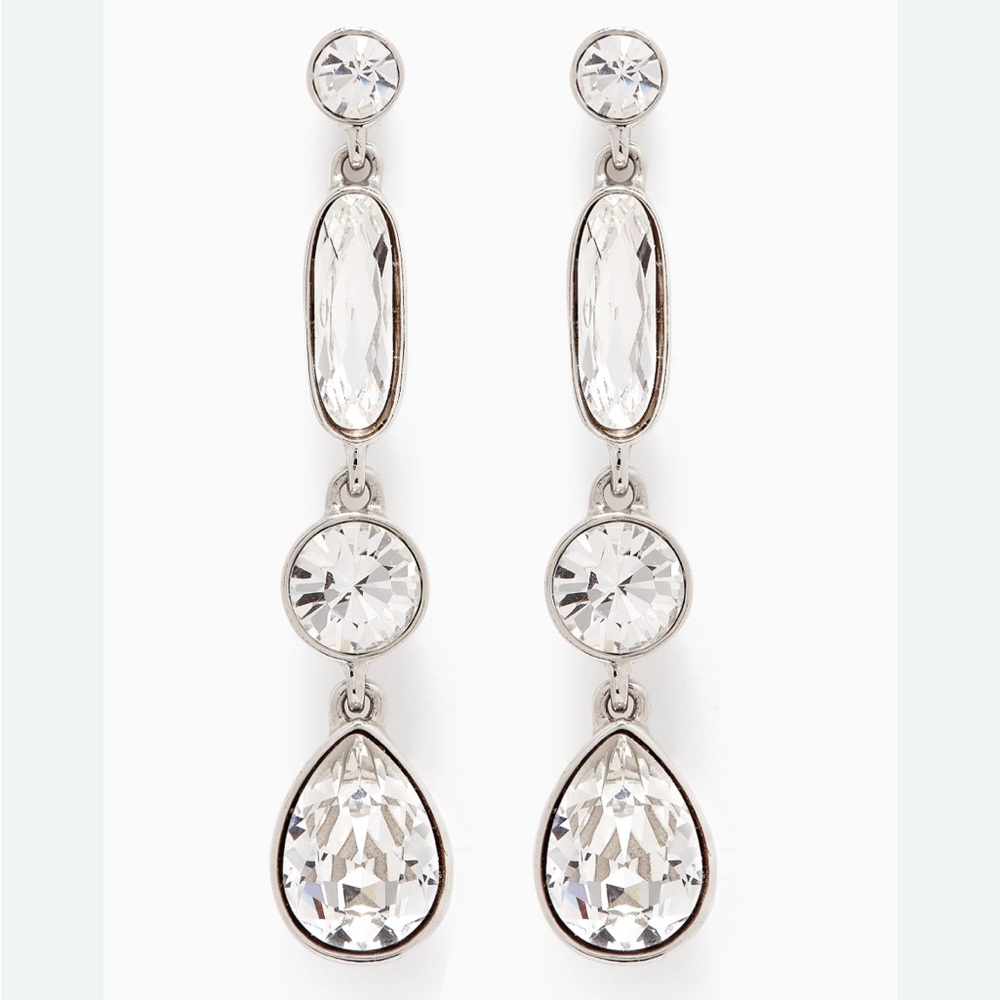 GIVENCHY Clear White Long Drop Dangle Crystal Earrings
